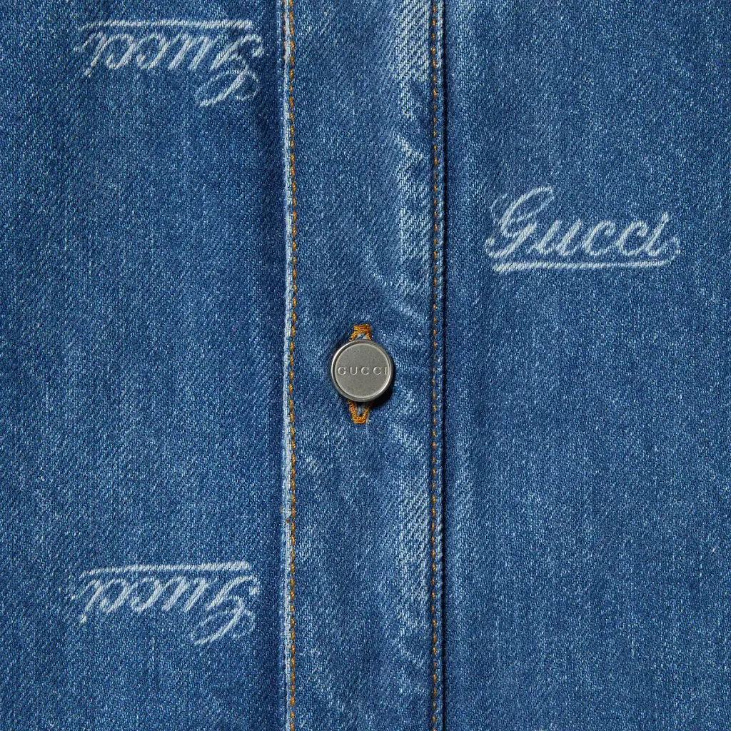 Denim Shirt With Lasered Gucci Detail