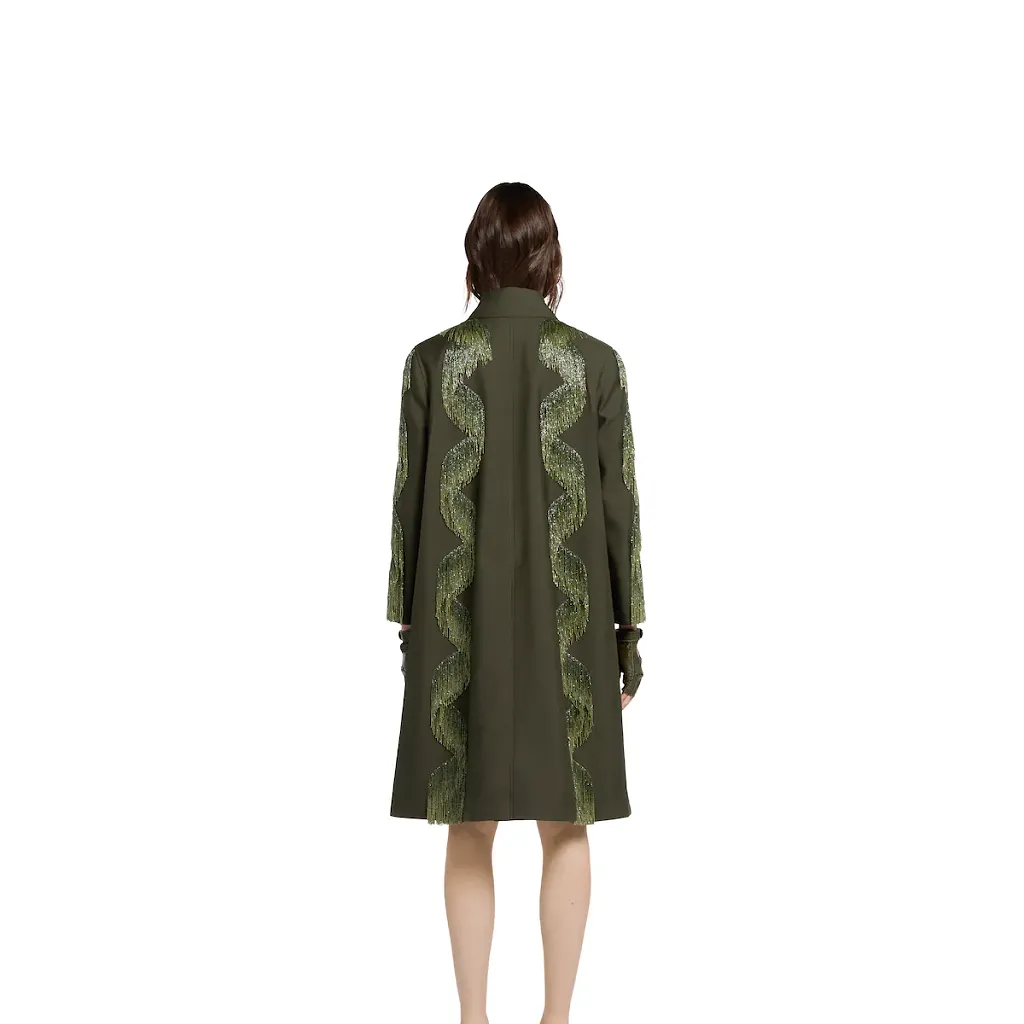 Wool Coat With Beaded Fringe