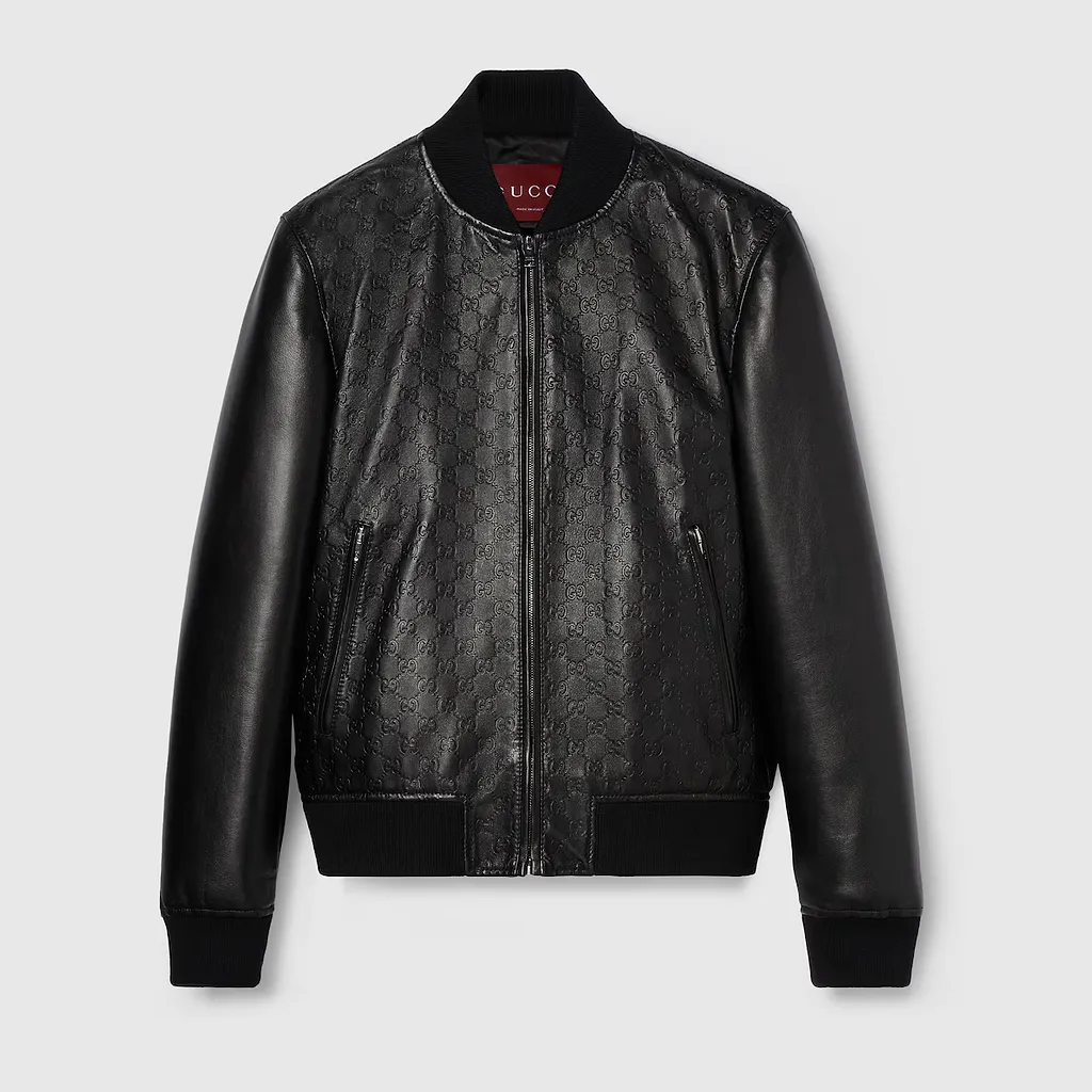 Embossed Gg Leather Bomber Jacket