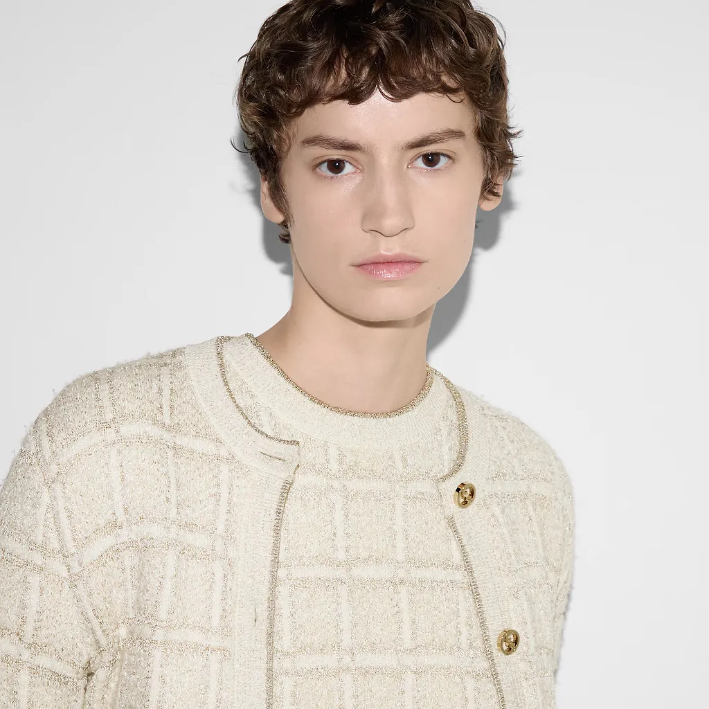 Wool And Lamé Check Jacquard Cardigan