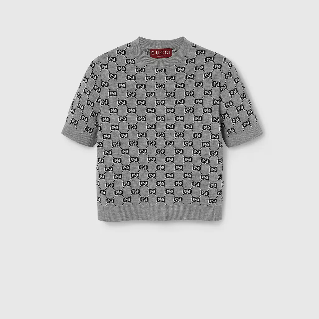 Wool Jacquard Top With Gg Shadow