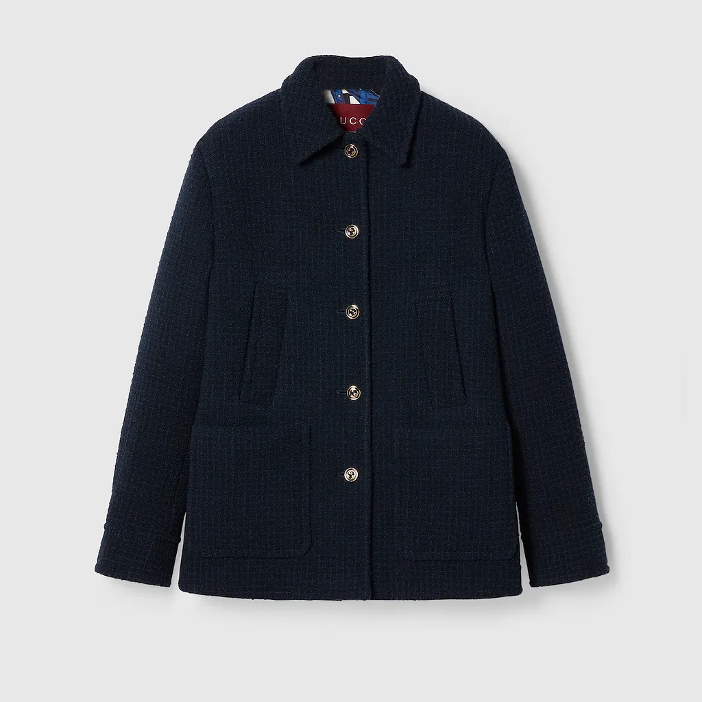 Checked Bouclé Wool Coat