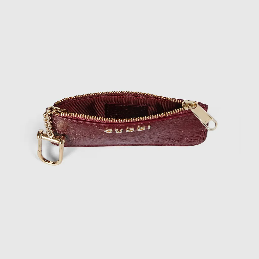 Zip Key Pouch With Gucci Script
