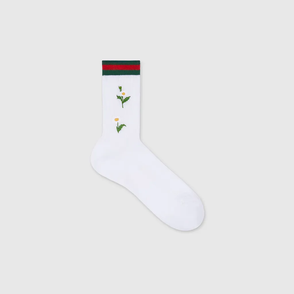 Embroidered Cotton Blend Socks