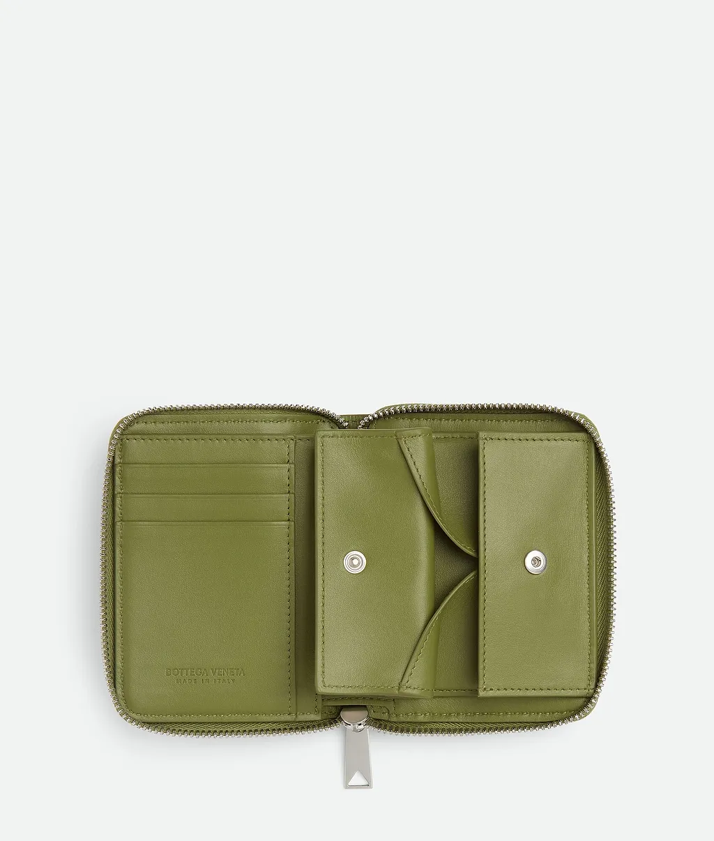 Intrecciato Stamp North/South Compact Zip Around Wallet