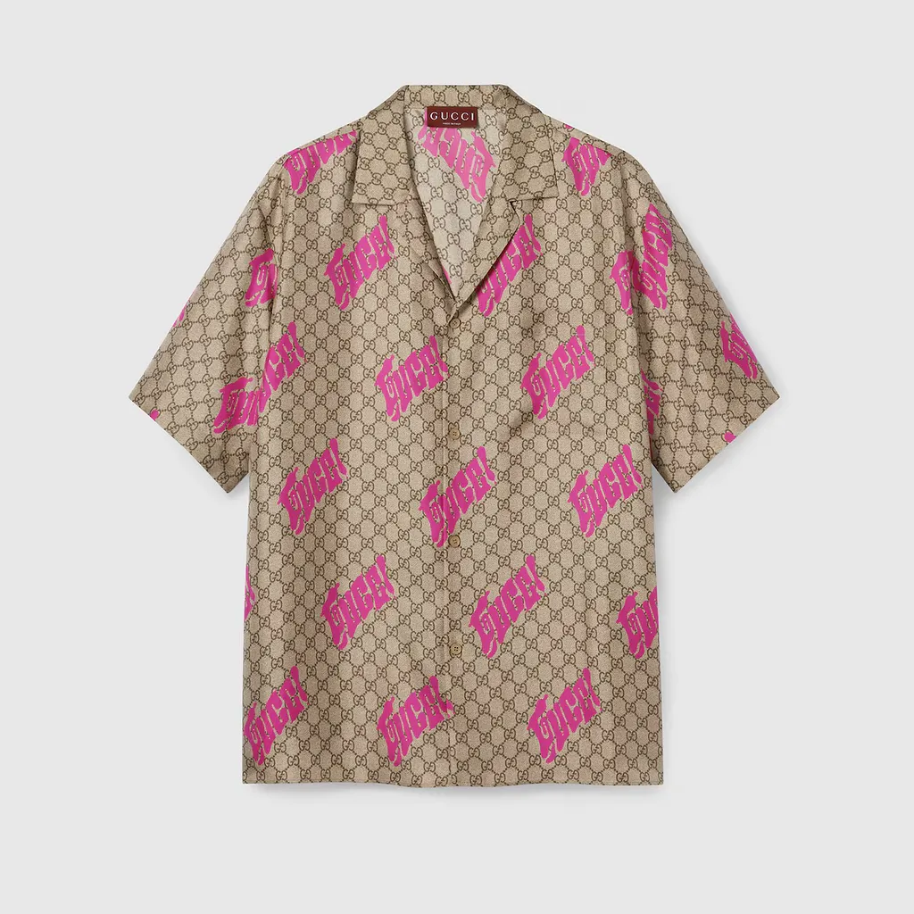 Printed Silk Twill Bowling Shirt