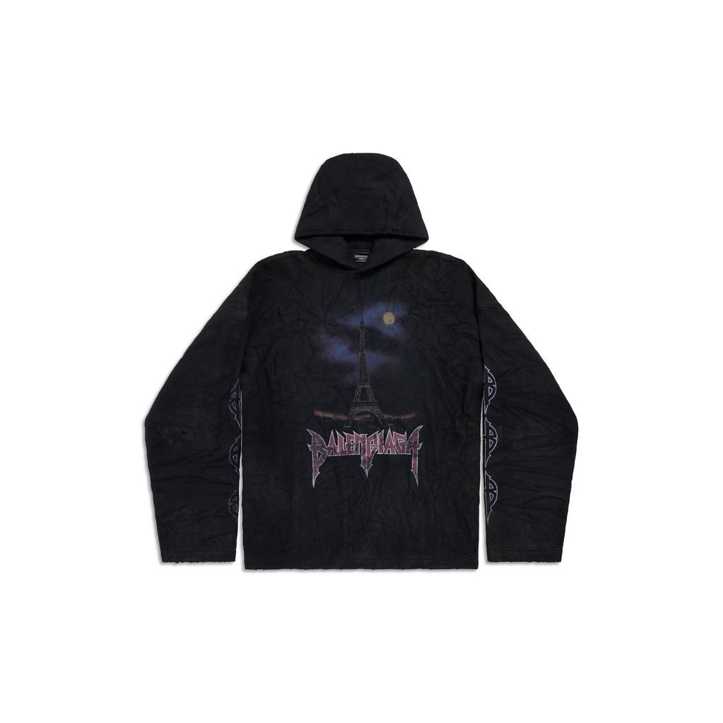 Paris Moon Crinkled Hoodie Large Fit