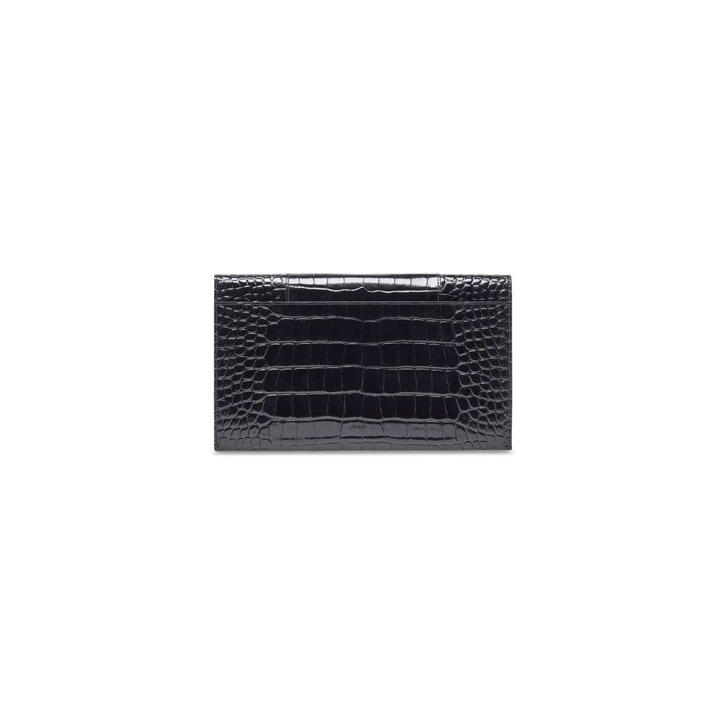 Hourglass Flat Pouch With Flap Crocodile Embossed