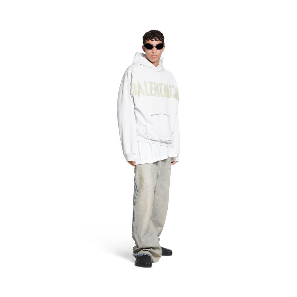 Tape Type Ripped Pocket Hoodie Large Fit