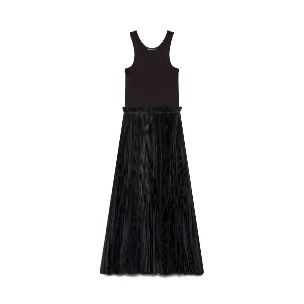 Bal Diagonal Allover Hybrid Tank Top Pleated Dress