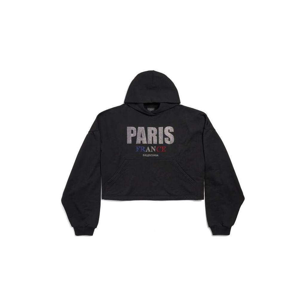 Paris Strass Cropped Hoodie Oversized