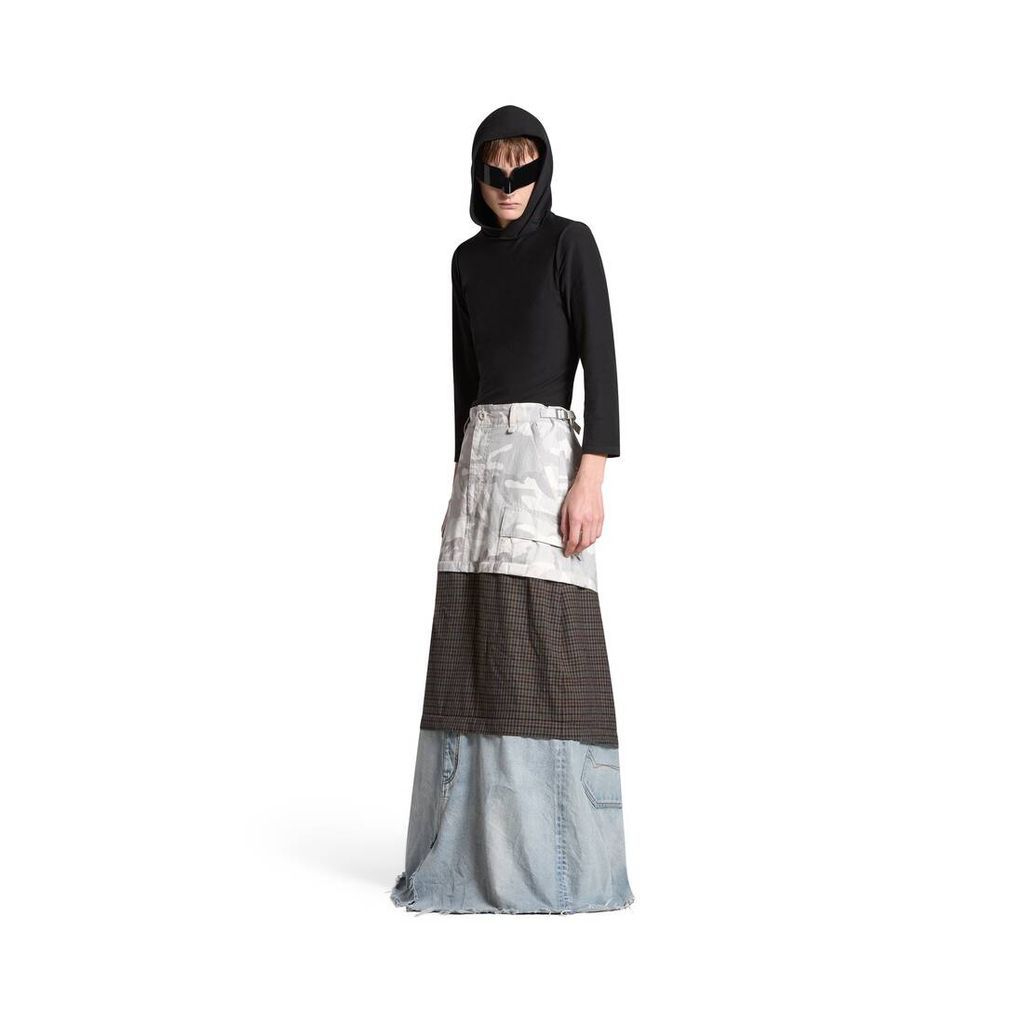 Grayscale Camo Maxi Layered Cargo Skirt