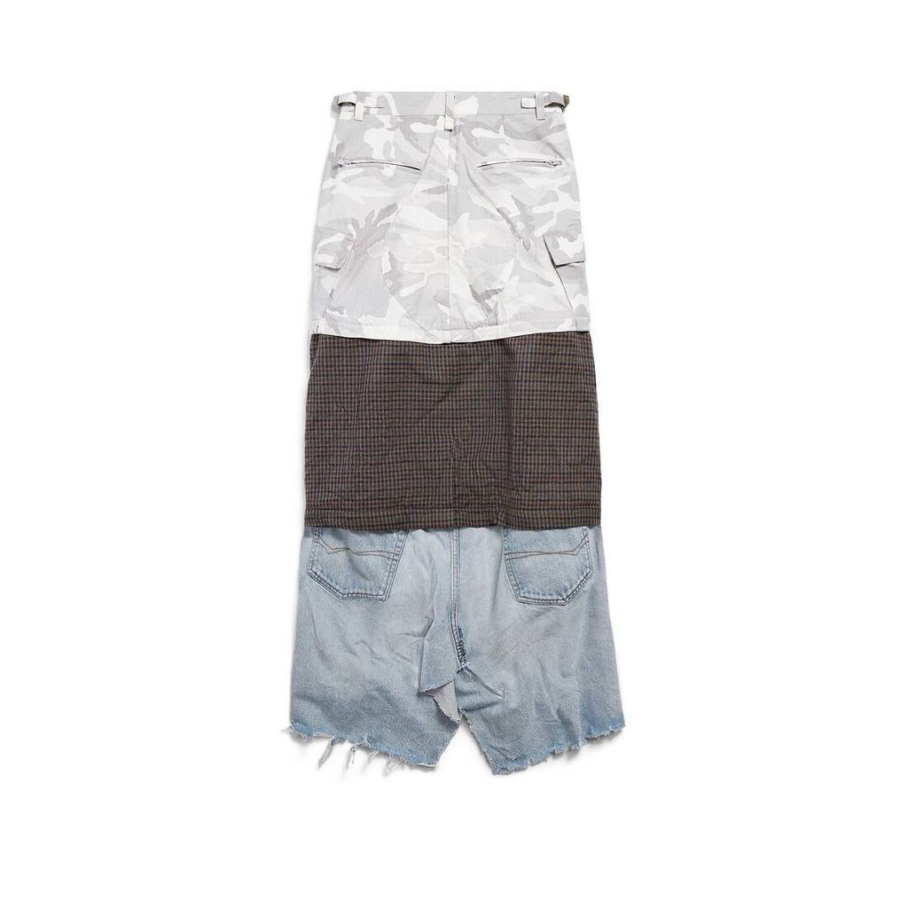 Grayscale Camo Maxi Layered Cargo Skirt
