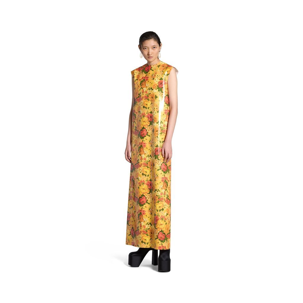 Faux Vinyl Floral Sleeveless Dress