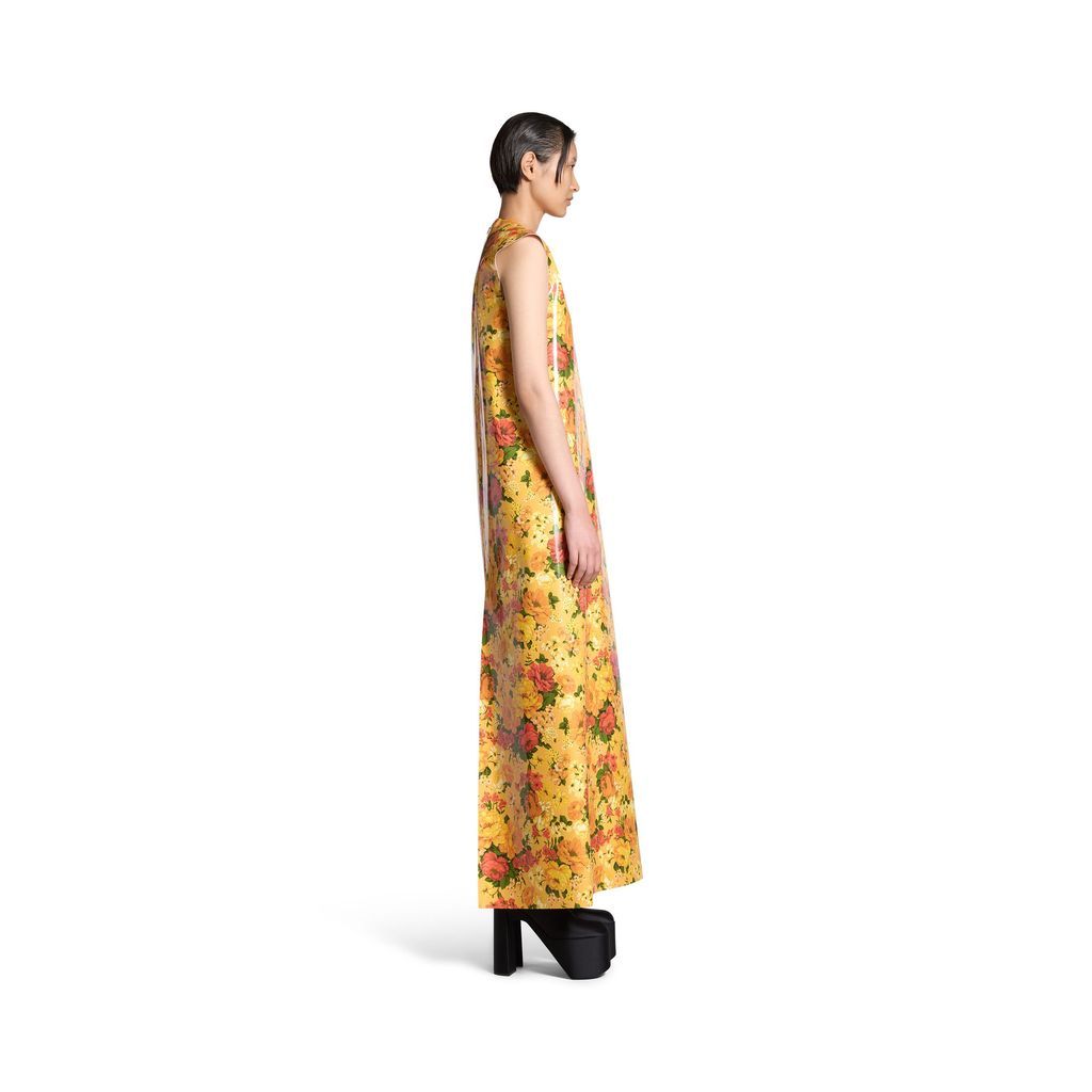 Faux Vinyl Floral Sleeveless Dress