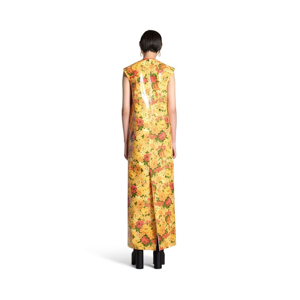 Faux Vinyl Floral Sleeveless Dress