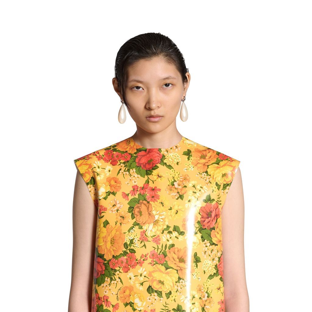 Faux Vinyl Floral Sleeveless Dress