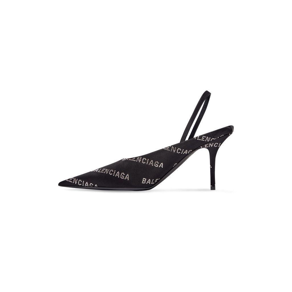 Square Knife Slingback 80mm Mule With Rhinestones
