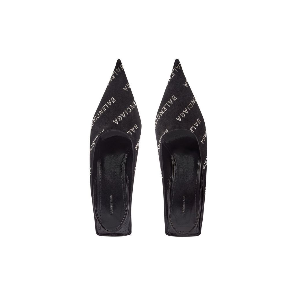 Square Knife Slingback 80mm Mule With Rhinestones
