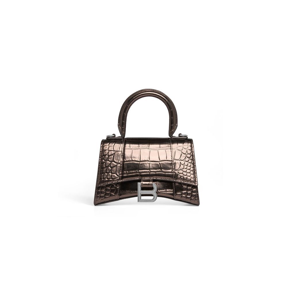Hourglass XS Handbag Metallized Crocodile Embossed