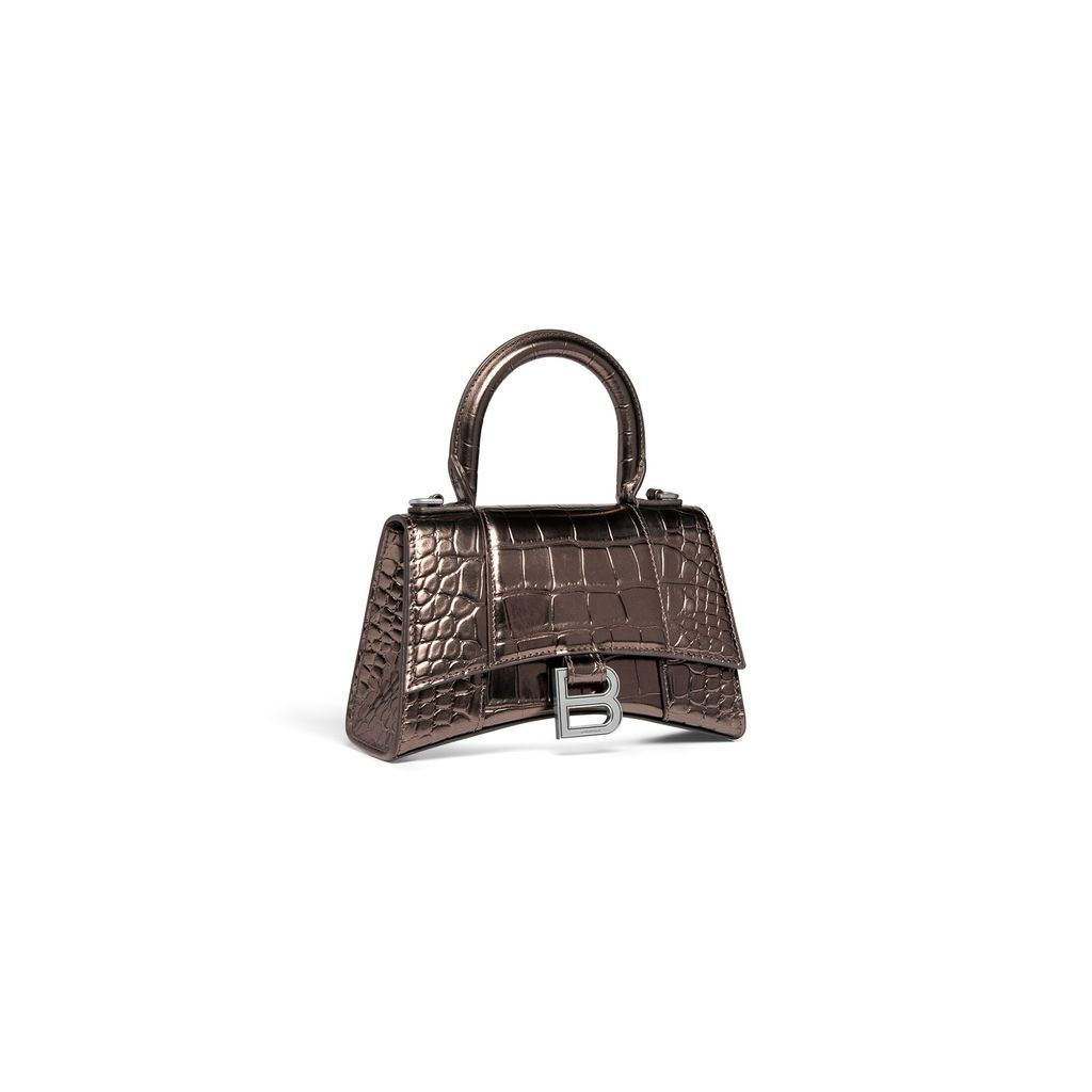 Hourglass XS Handbag Metallized Crocodile Embossed