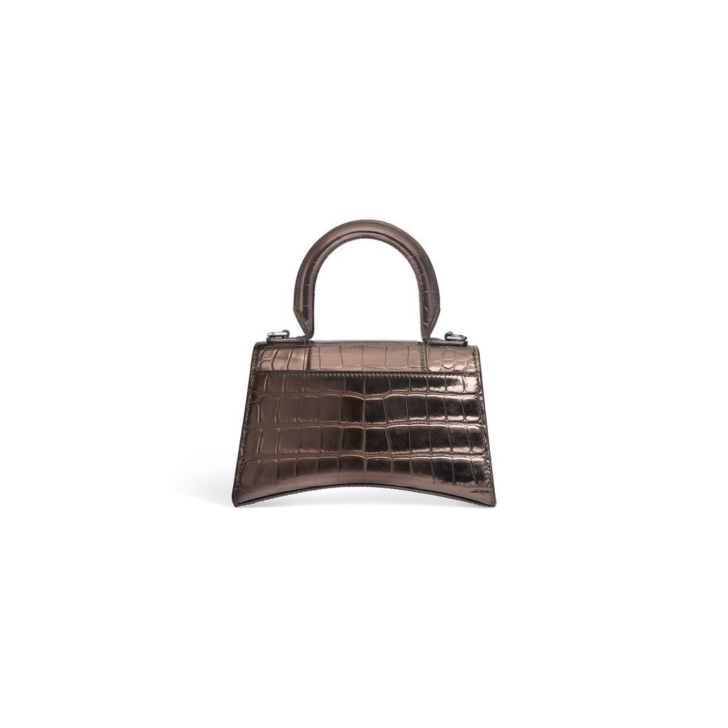 Hourglass XS Handbag Metallized Crocodile Embossed