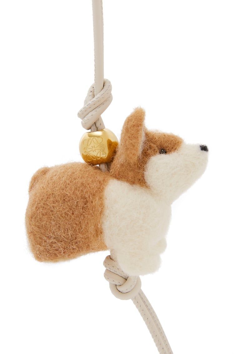 Corgi charm in felt and calfskin