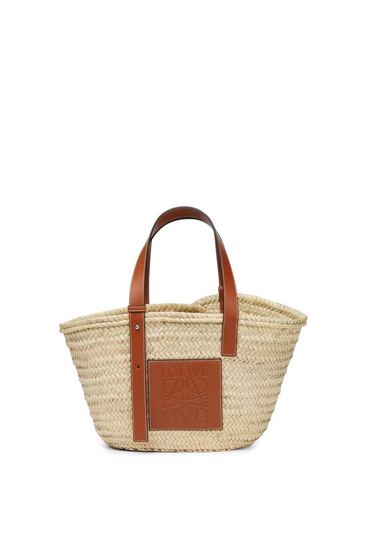Basket bag in palm leaf and calfskin