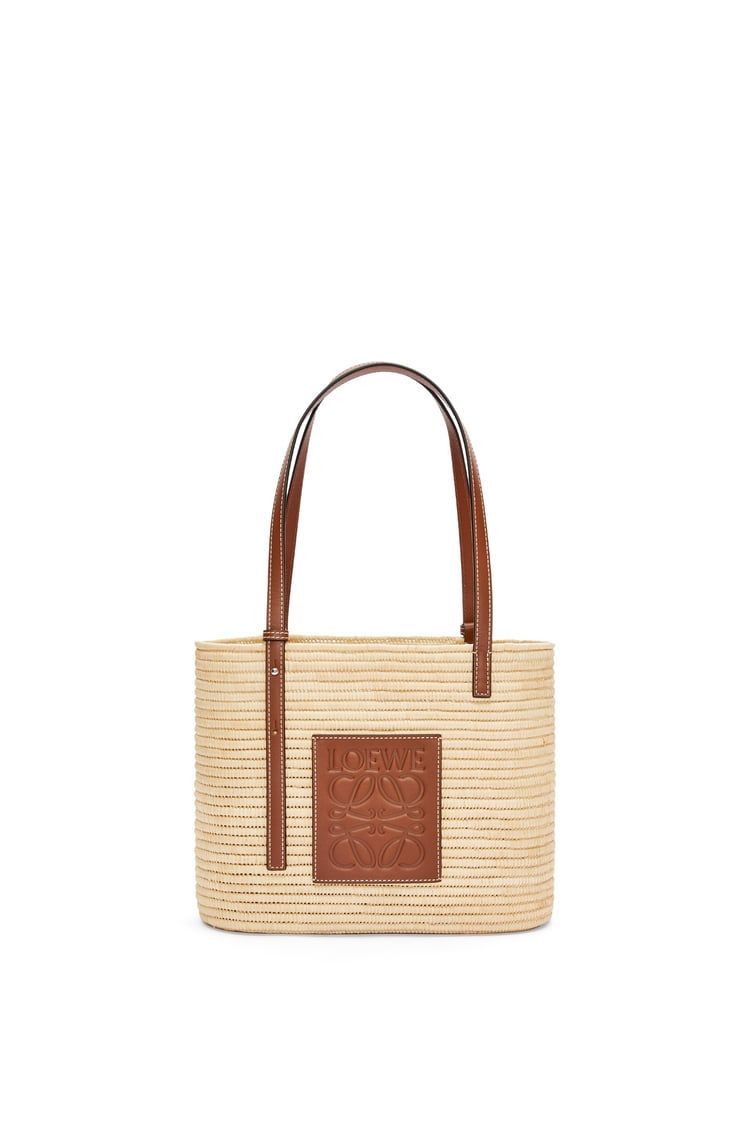Small Square Basket bag in raffia and calfskin