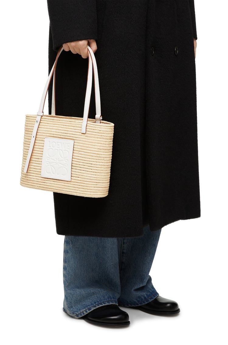 Small Square Basket bag in raffia and calfskin
