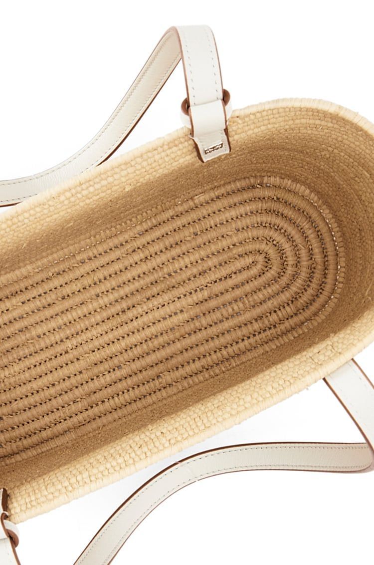 Small Square Basket bag in raffia and calfskin