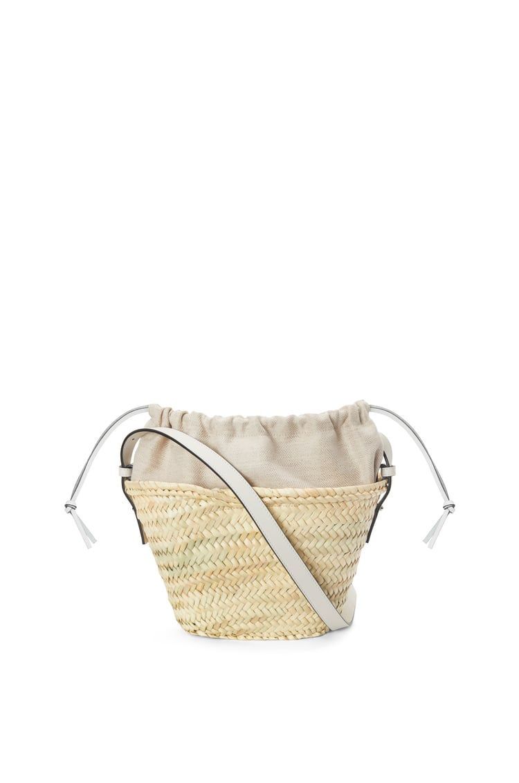 Drawstring bucket bag in palm leaf and calfskin