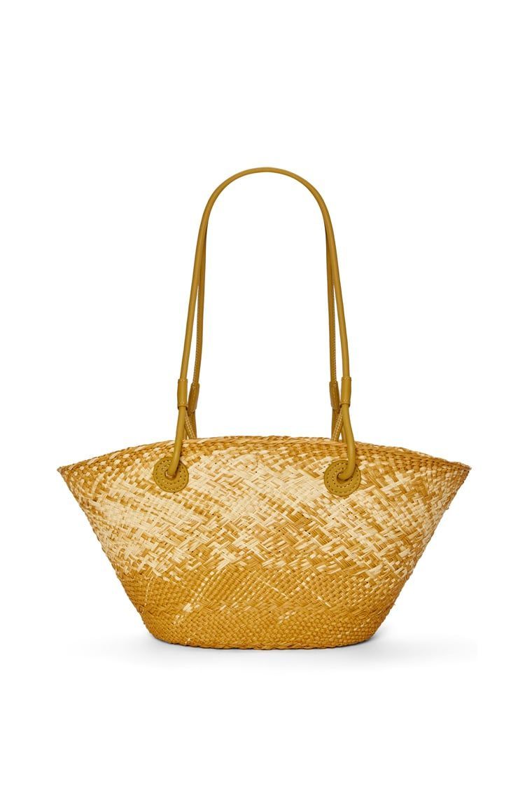 Small Anagram basket bag in iraca palm and calfskin