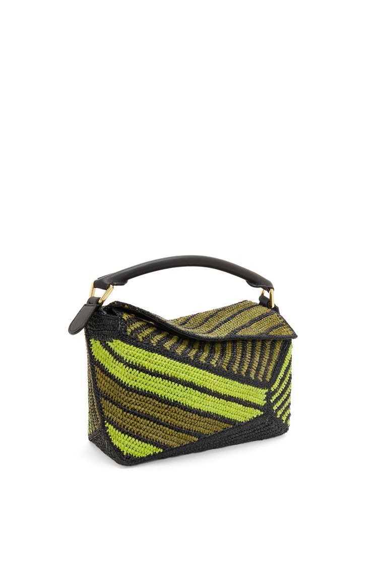 Small Puzzle Edge bag in raffia and calfskin