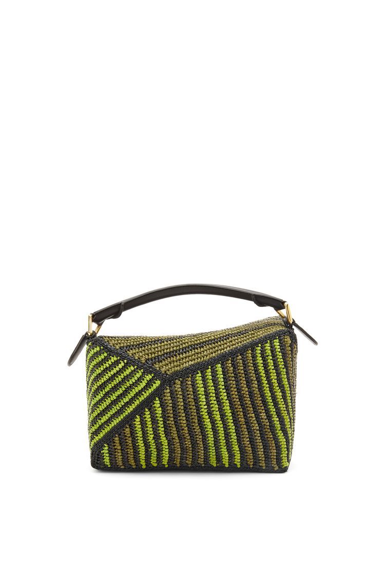 Small Puzzle Edge bag in raffia and calfskin