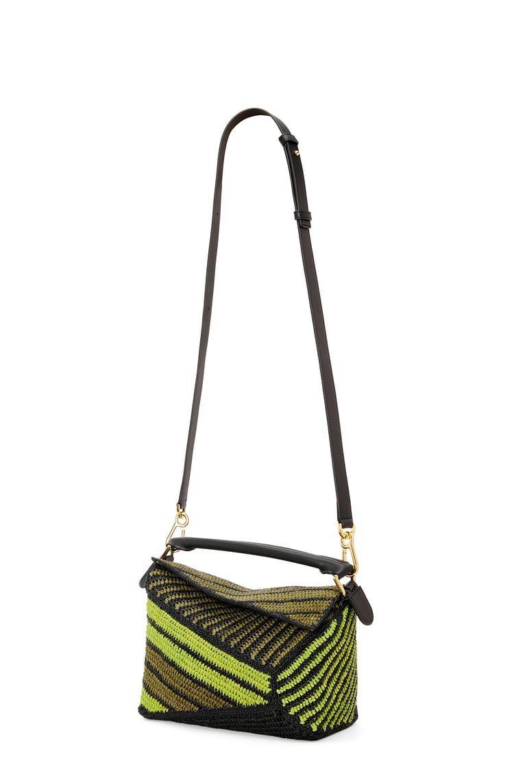 Small Puzzle Edge bag in raffia and calfskin