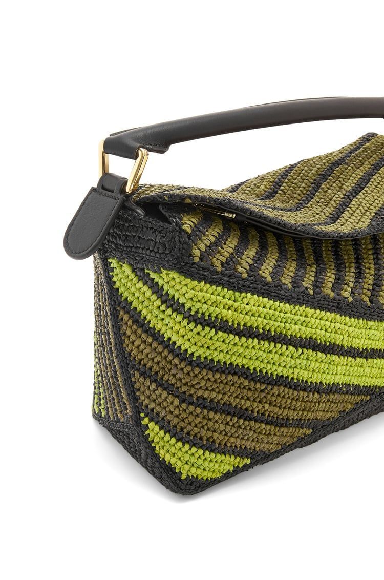 Small Puzzle Edge bag in raffia and calfskin
