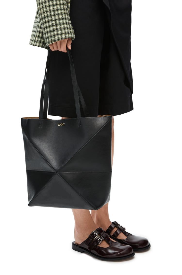 Medium Puzzle Fold tote in shiny calfskin