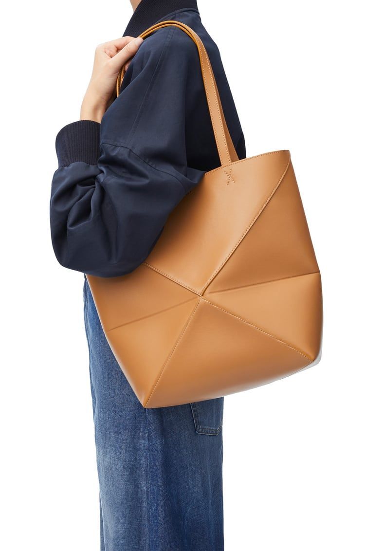 Medium Puzzle Fold tote in shiny calfskin