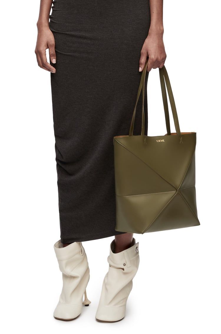 Medium Puzzle Fold tote in shiny calfskin