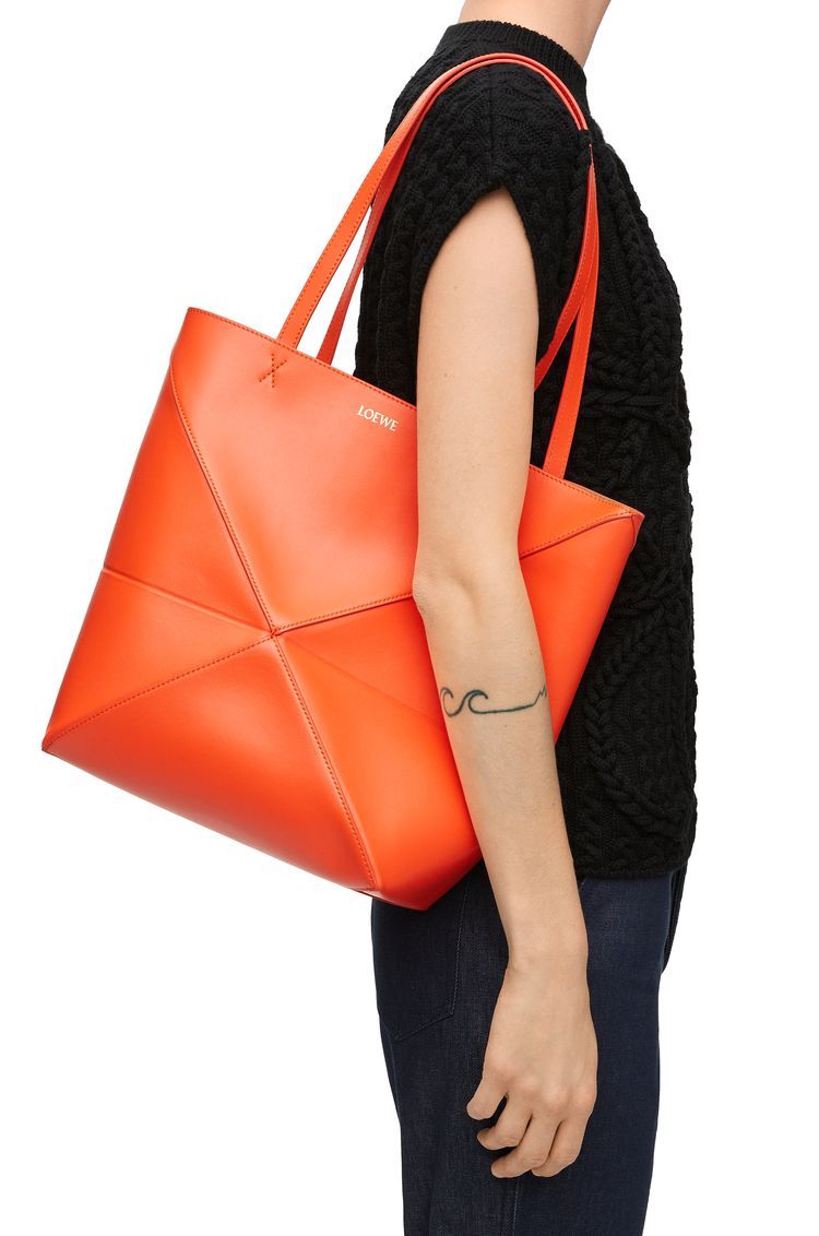 Medium Puzzle Fold tote in shiny calfskin