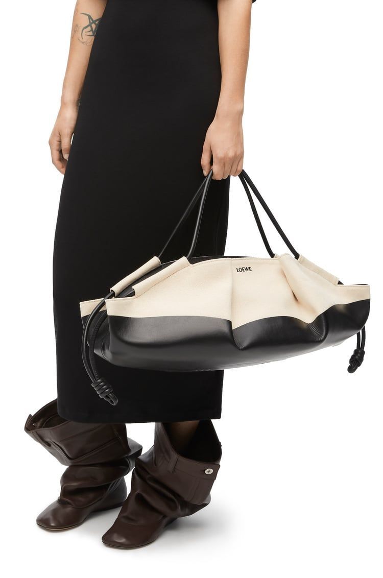 XL Paseo bag in shiny nappa calfskin and canvas