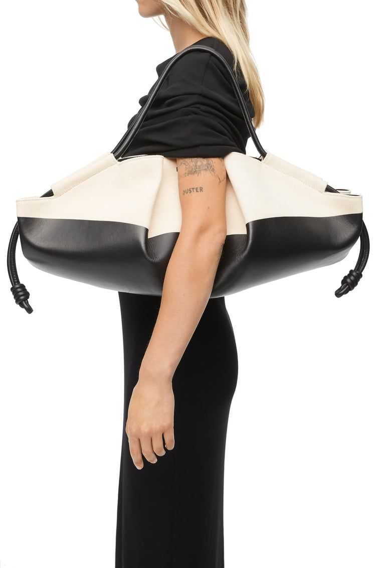 XL Paseo bag in shiny nappa calfskin and canvas
