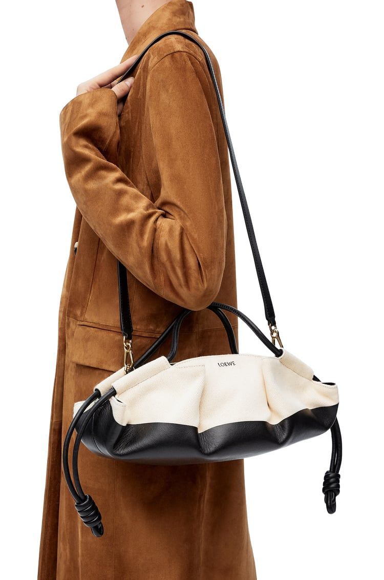 Small Paseo bag in shiny nappa calfskin and canvas
