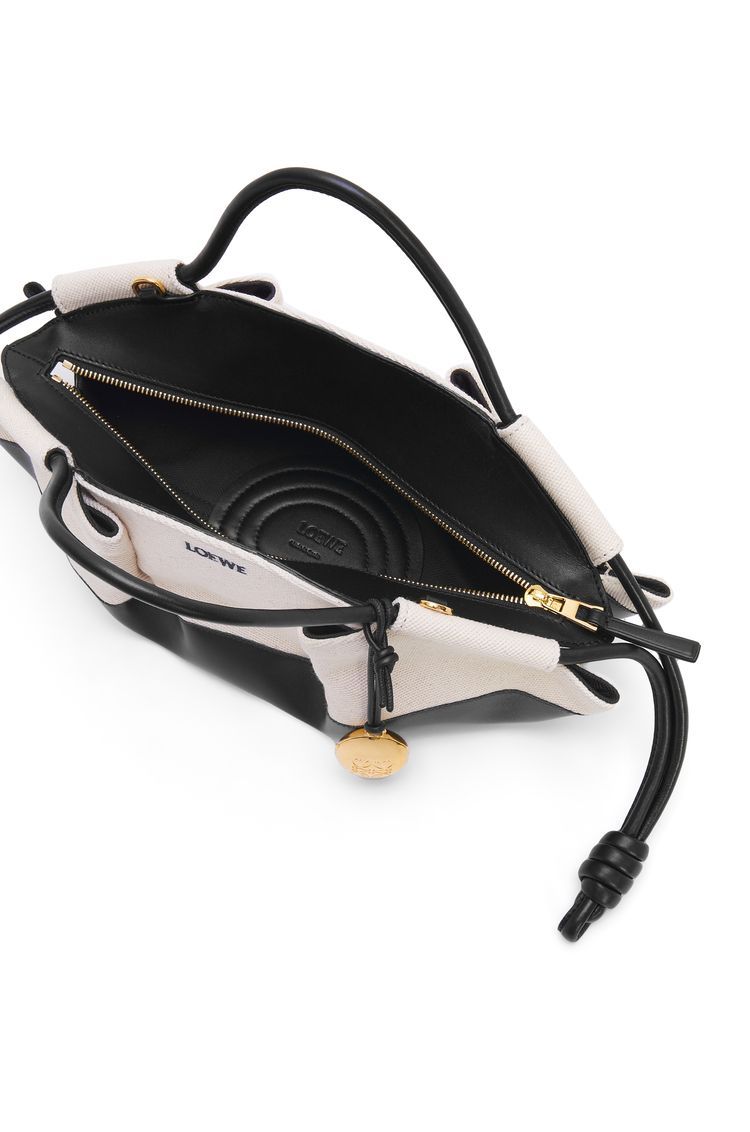 Small Paseo bag in shiny nappa calfskin and canvas