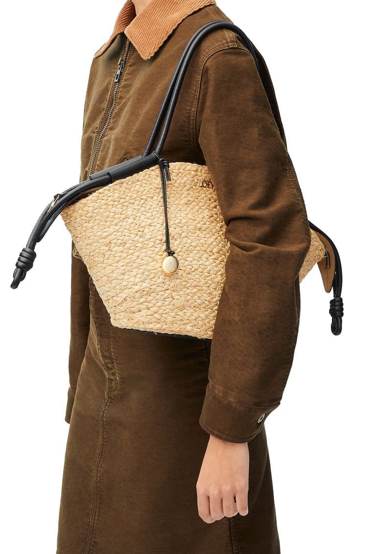 Small Paseo basket in raffia and nappa calfskin