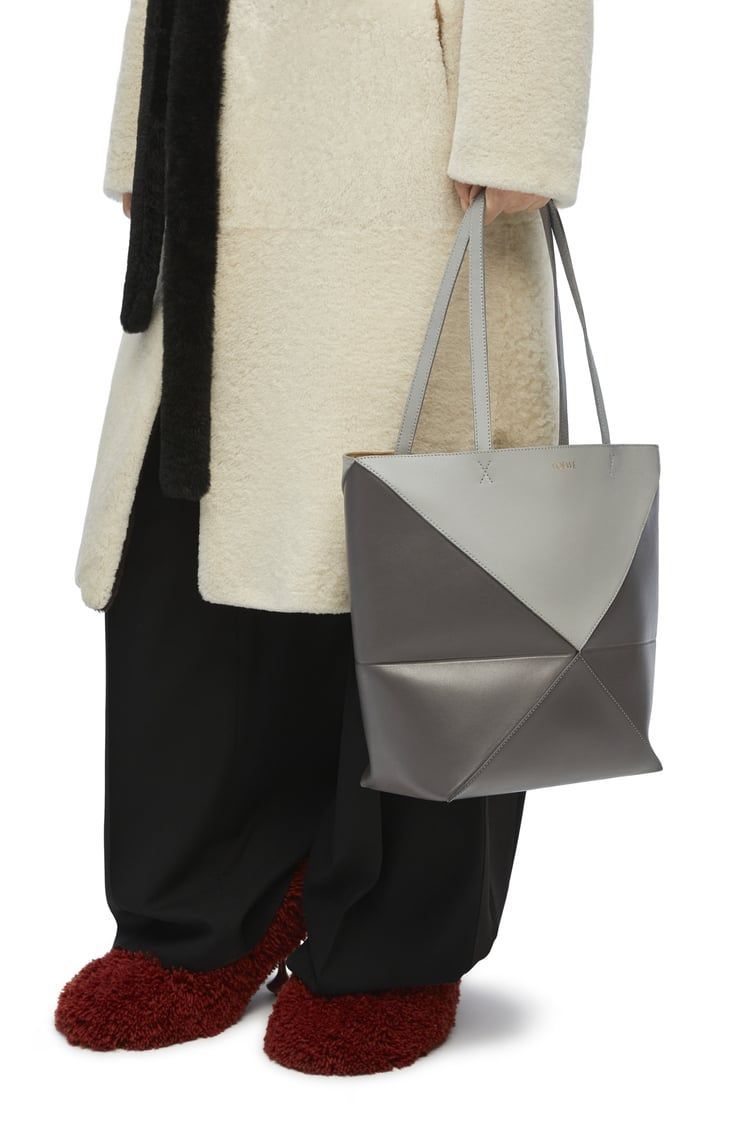 Puzzle Fold Tote in shiny calfskin