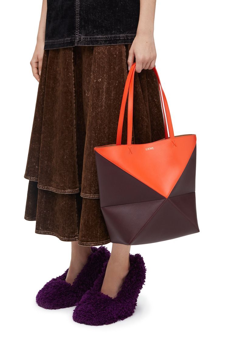 Puzzle Fold Tote in shiny calfskin
