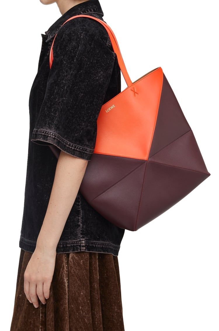Puzzle Fold Tote in shiny calfskin