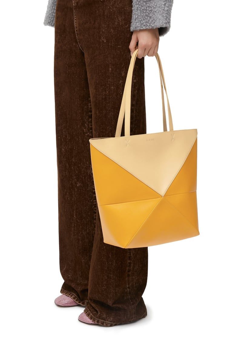 Puzzle Fold Tote in shiny calfskin